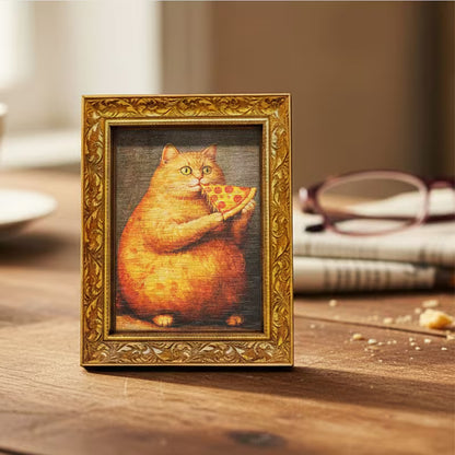 Hungry Orange Tabby Cat & Pizza Magnet