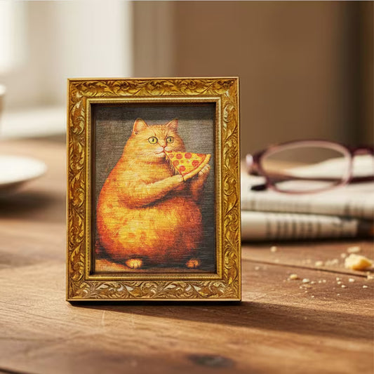 Hungry Orange Tabby Cat & Pizza Magnet