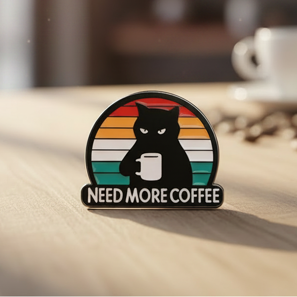 ☕🐾 Need More Coffee Cat Pin