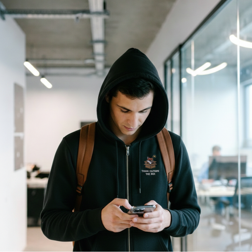 Think Outside The Fox Embroidered Zip Hoodie