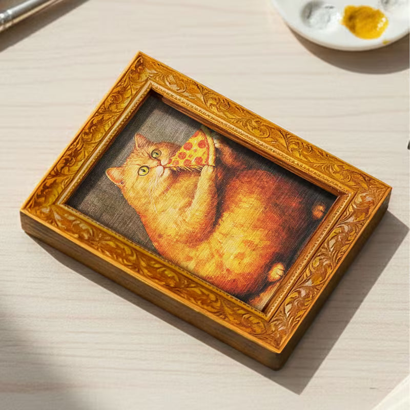 Hungry Orange Tabby Cat & Pizza Magnet