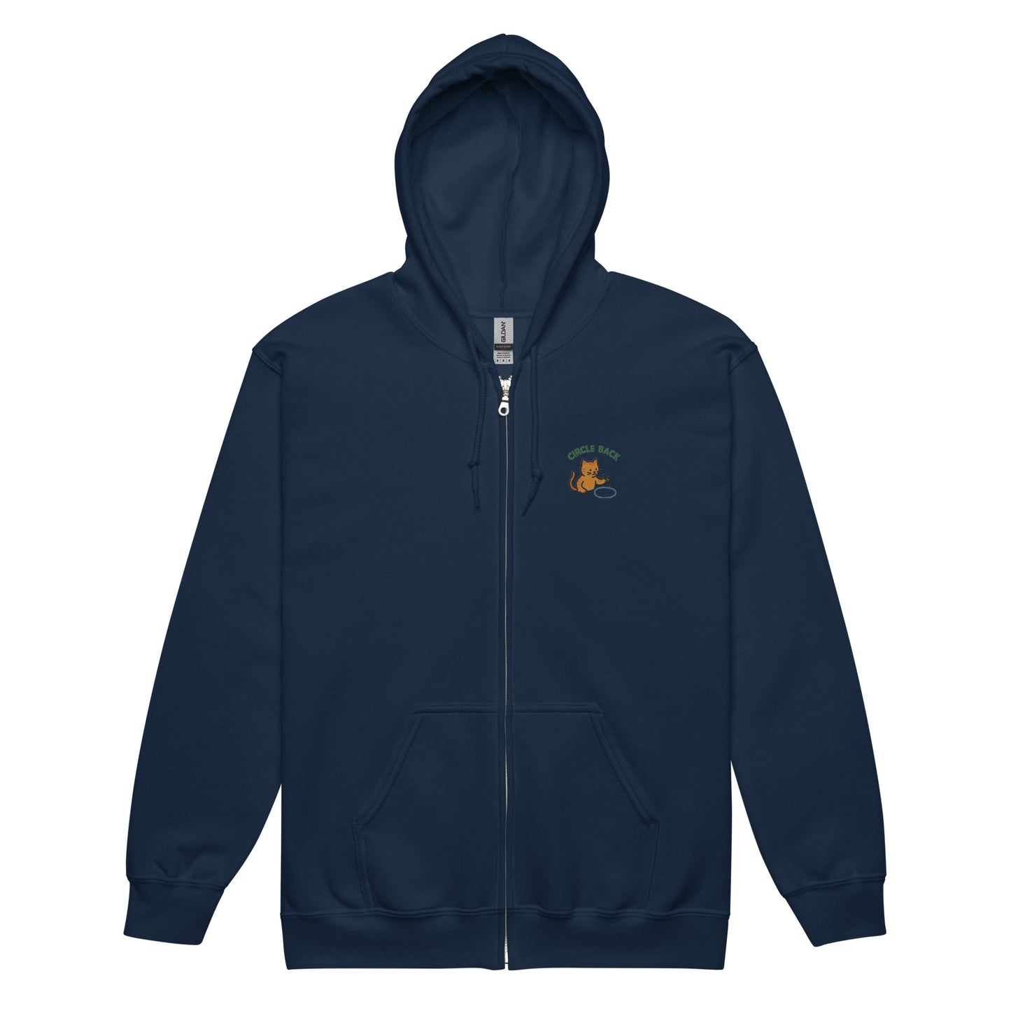 Circle Back Cat Embroidered Zip Hoodie