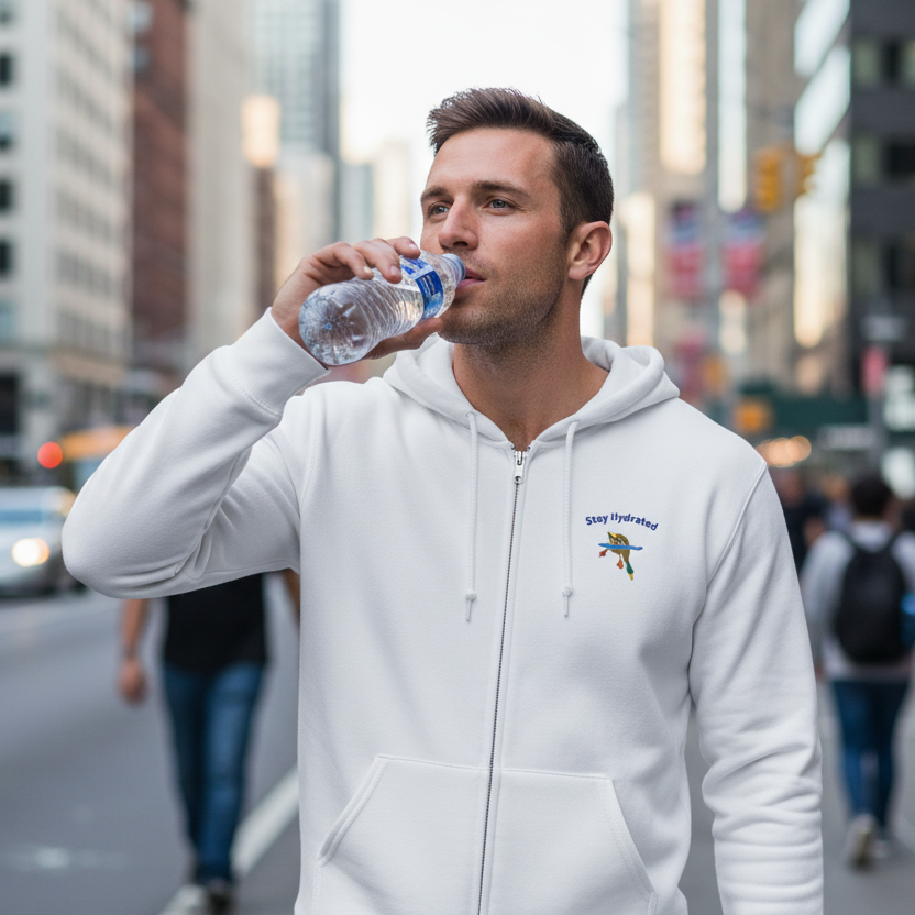 Stay Hydrated Duck Embroidered Zip Hoodie