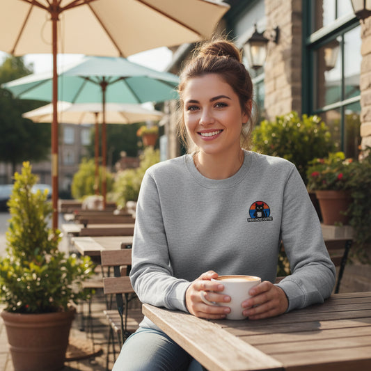Black Cat Retro Sunset Organic Embroidered Sweatshirt