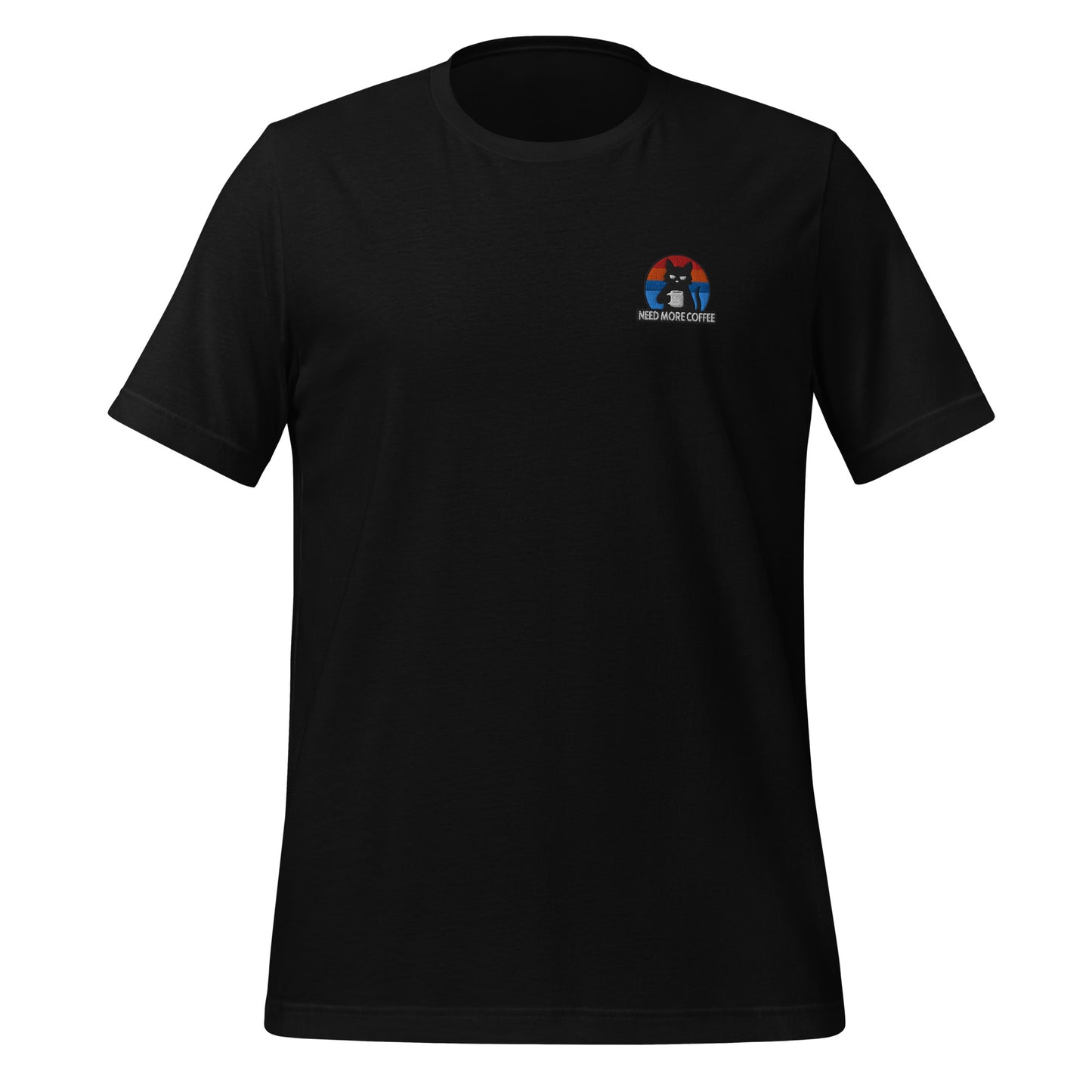 Black Cat Retro Sunset Embroidered T-Shirt