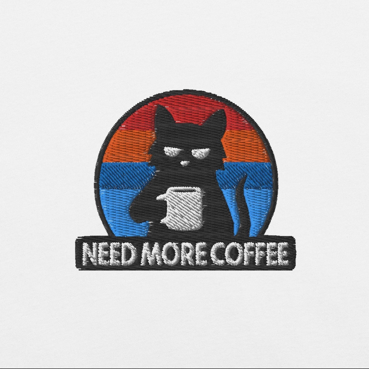 Black Cat Retro Sunset Embroidered T-Shirt